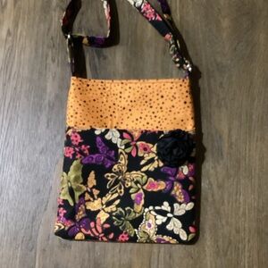 Floral Crossbody Bag - Orange and Black
